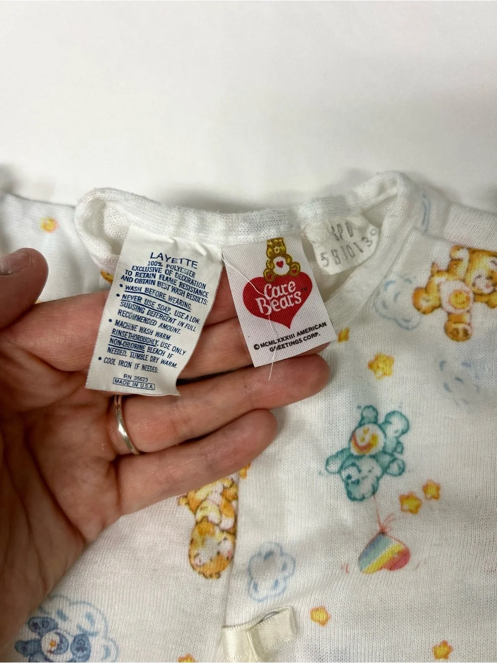Care Bear - Vintage 1983 Infant Layette Gown - White Care Bear Print